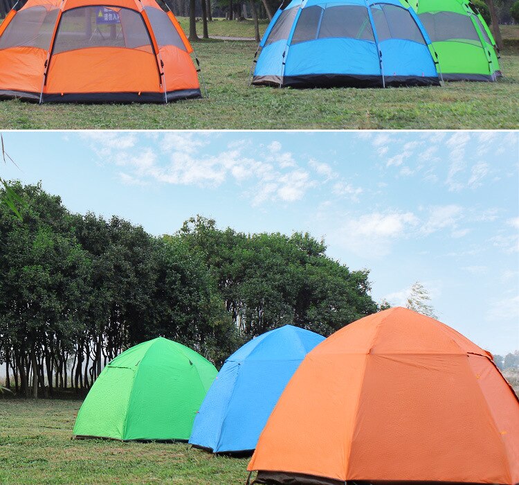 Cheap Goat Tents Automatic multi person double layer 5 8 people hexagonal tent outdoor camping camping rain tent Tents 